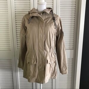 Sebago Women’s Zip Front Hooded Jacket Women’s Cotton Anorak Tan Coat Size Large